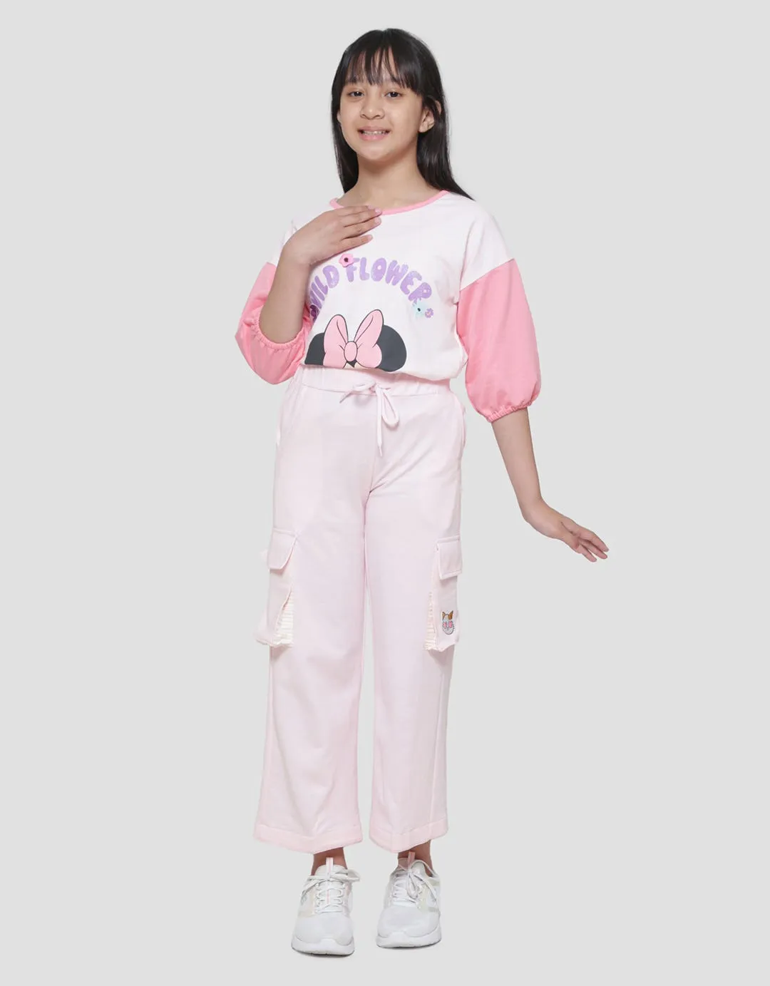 Aero Knit Wide Leg Cat Bordir Glasses Celana Panjang Anak Perempuan