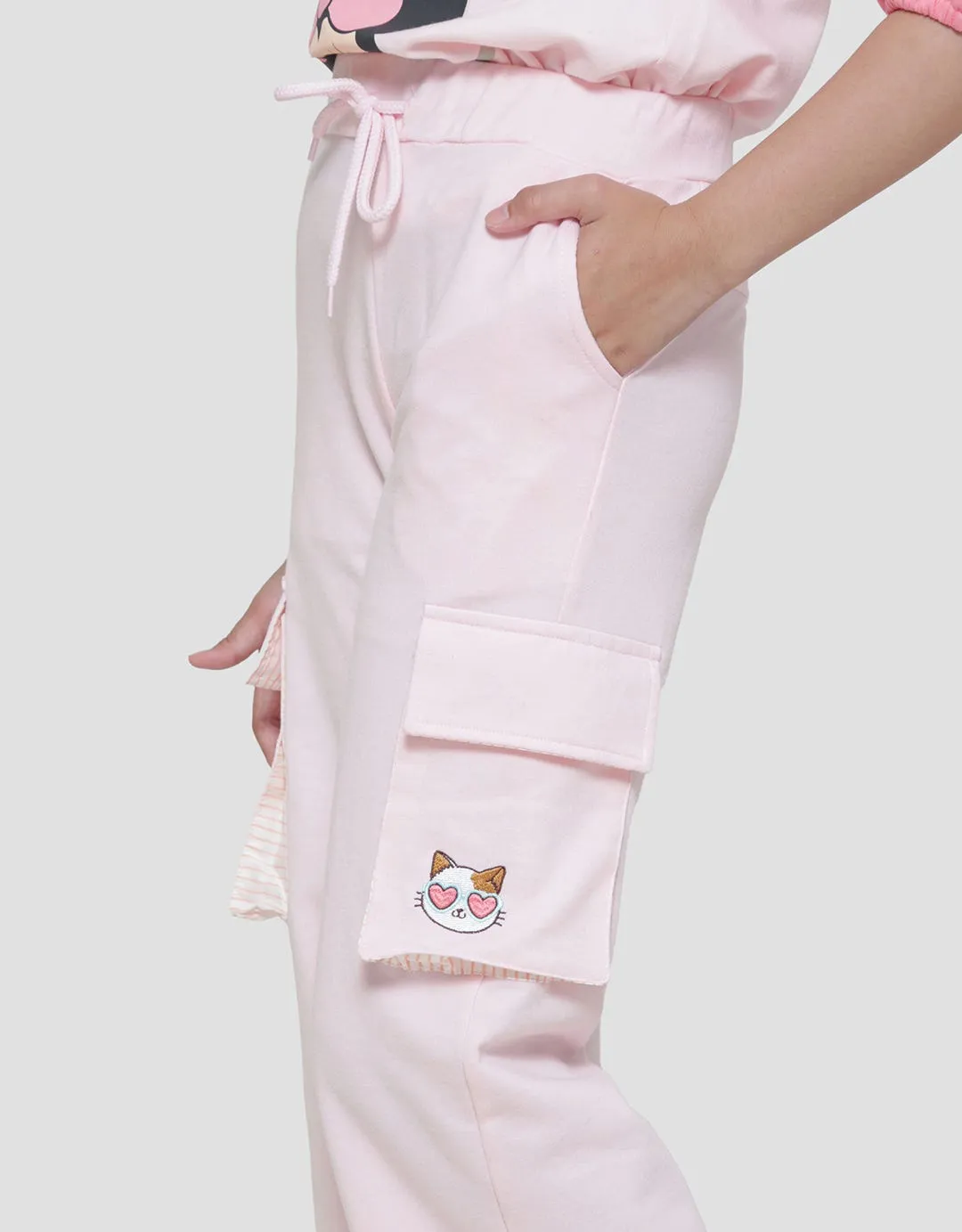 Aero Knit Wide Leg Cat Bordir Glasses Celana Panjang Anak Perempuan