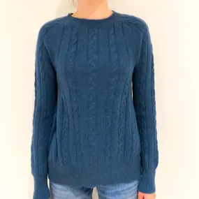 Airforce Blue Cable Knit Cashmere Crew Neck Jumper Extra Small