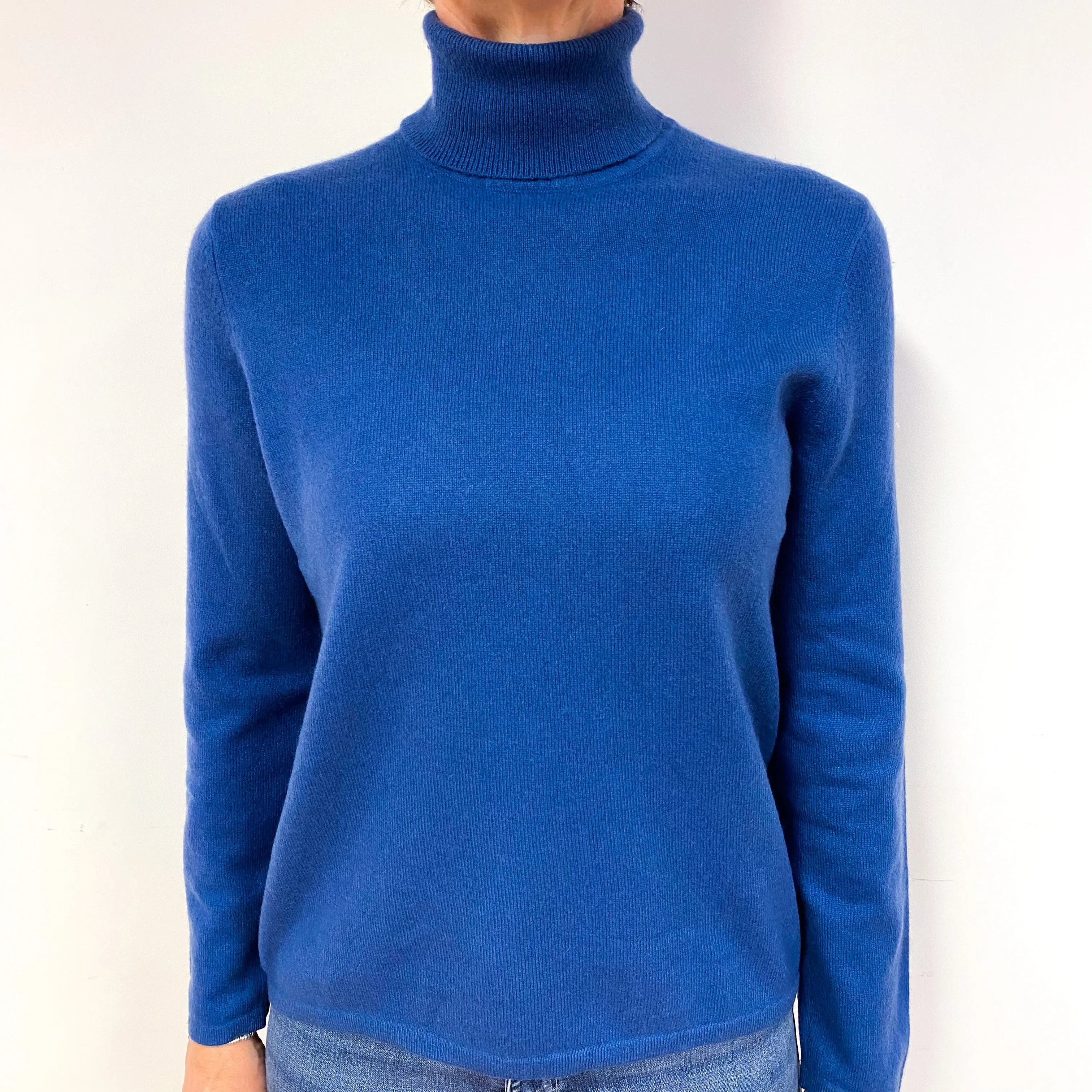 Airforce Blue Cashmere Polo Neck Jumper Medium