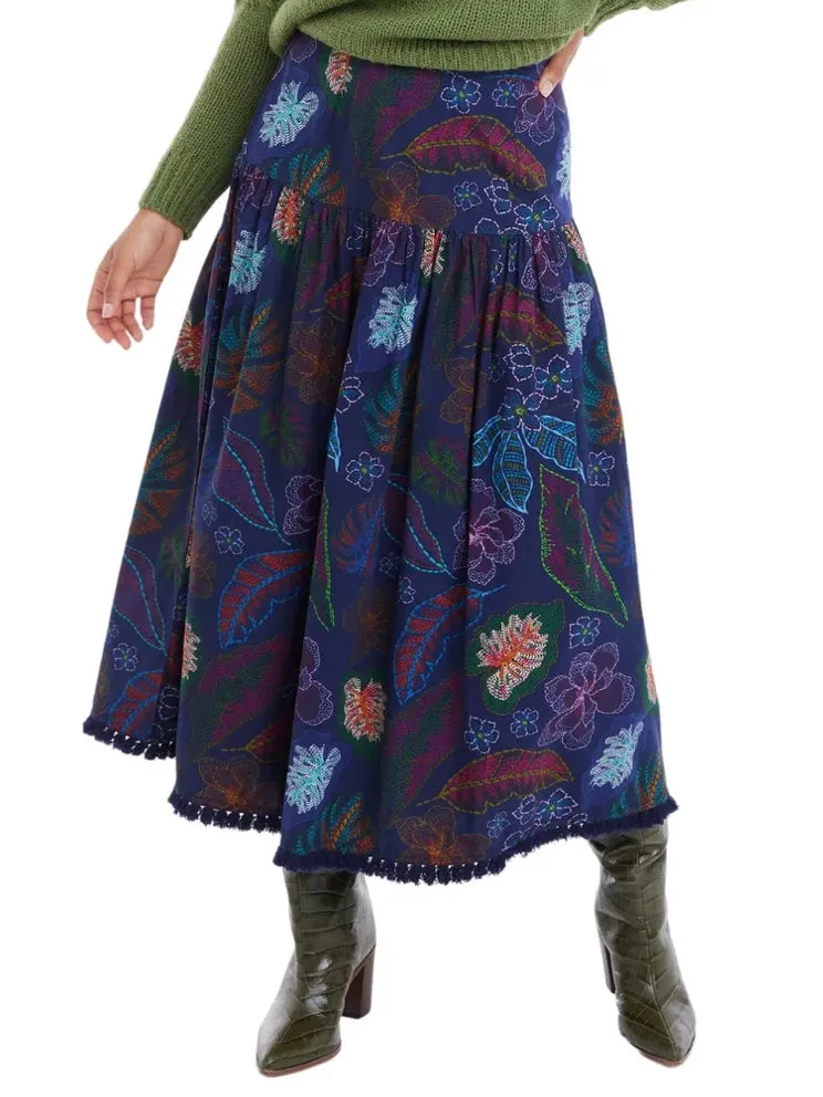 Allison Fleur Midi Skirt in Navy Floral