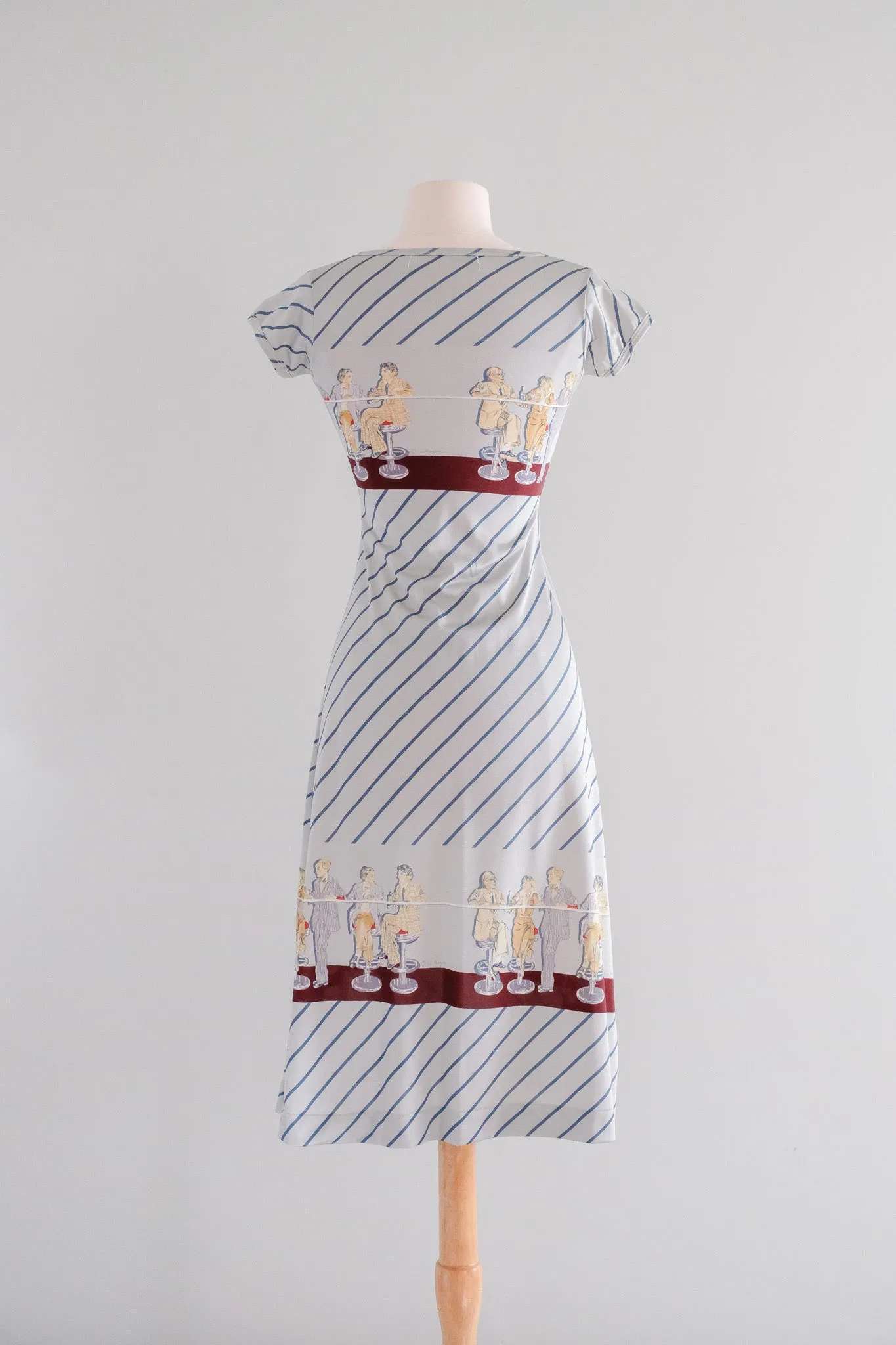 Amazing 1970's Wayne Roger’s Diner Scene Novelty Print Dress / Sz Small
