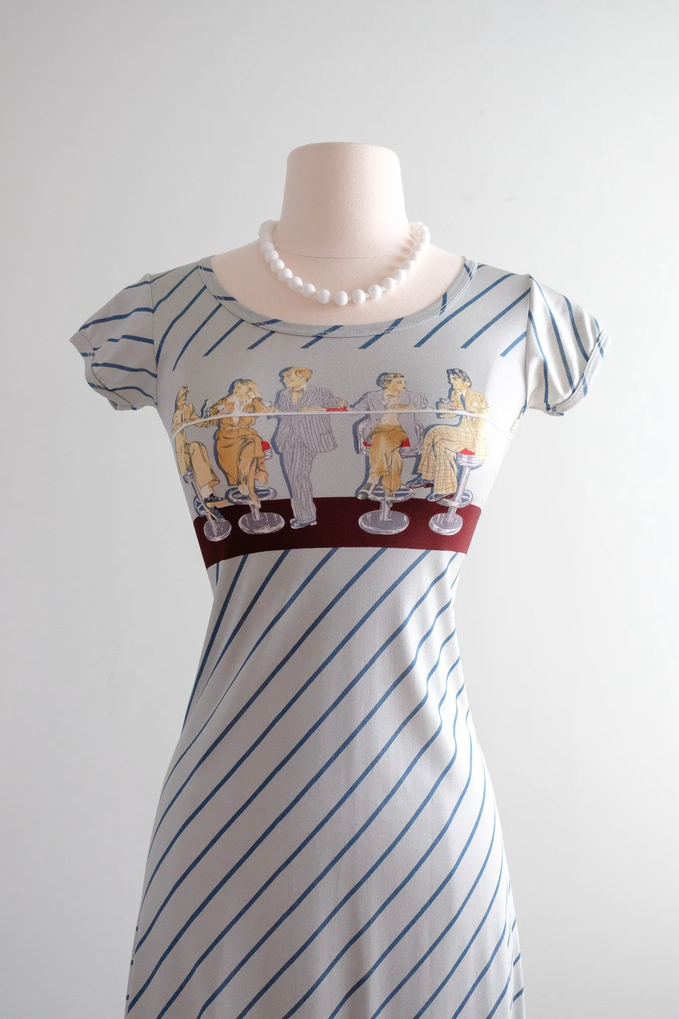 Amazing 1970's Wayne Roger’s Diner Scene Novelty Print Dress / Sz Small
