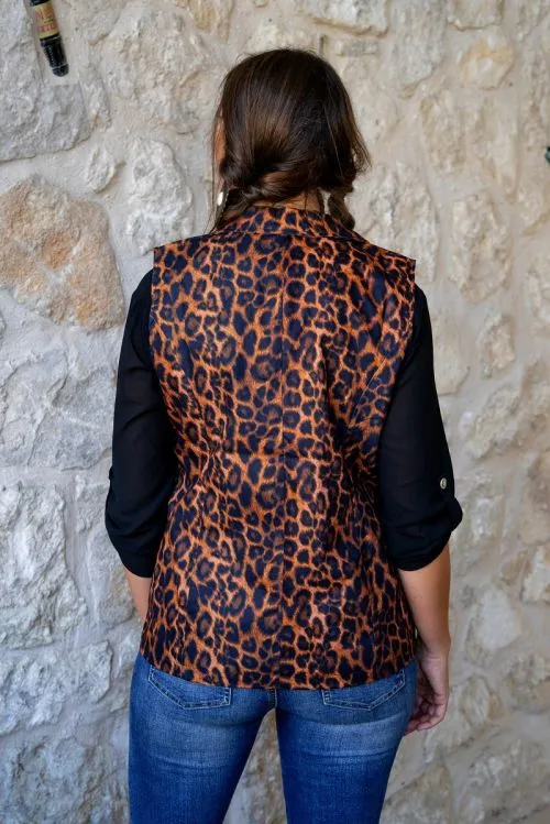 Amber Leopard Printed Sleeveless Blazer