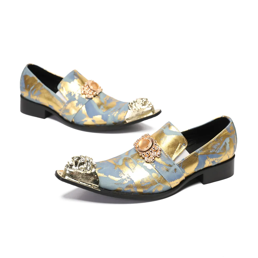 AOMISHOES™  Frammenti Blu Metal Tip Shoes 9194