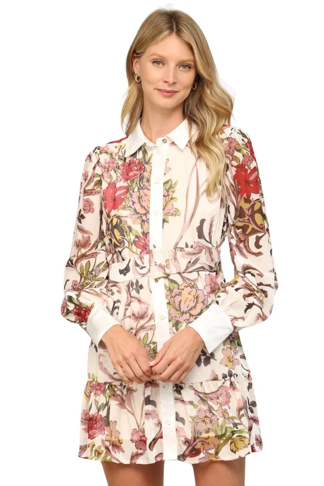 Apparel- Fate Floral Burn Out Velvet Collared Flare Dress