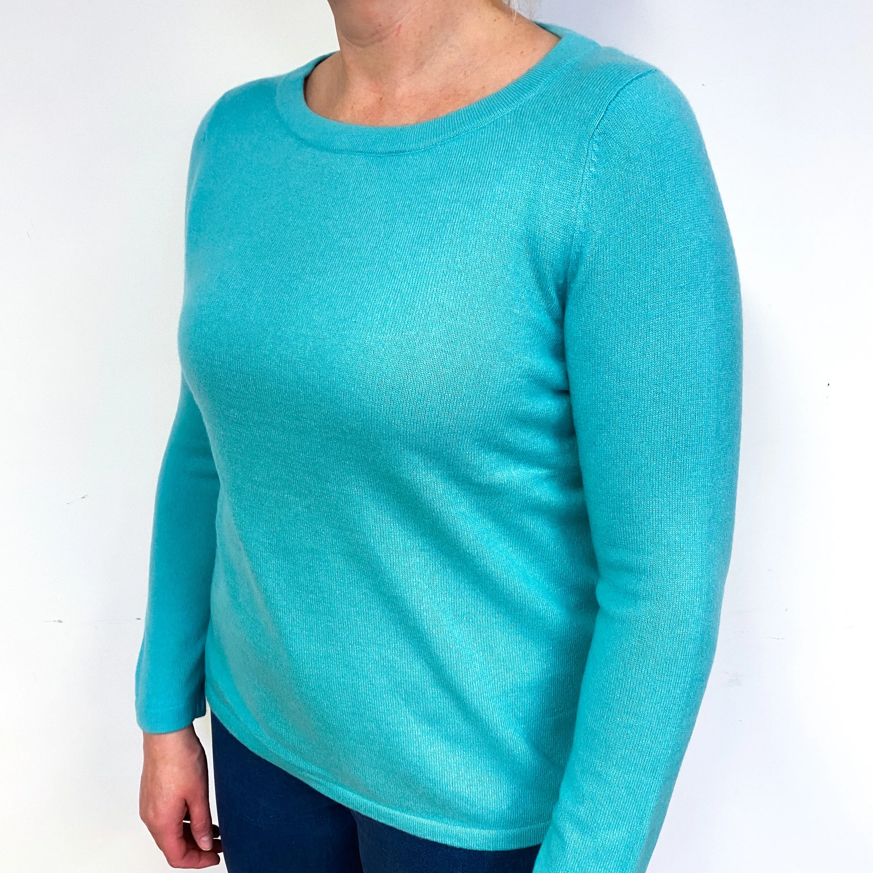 Aqua Green Cashmere Crew Neck Jumper Large