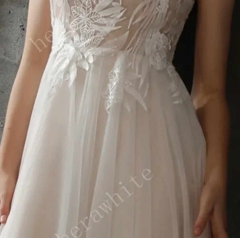 Bateau Neckline A-line Wedding Gown with Sequined Lace