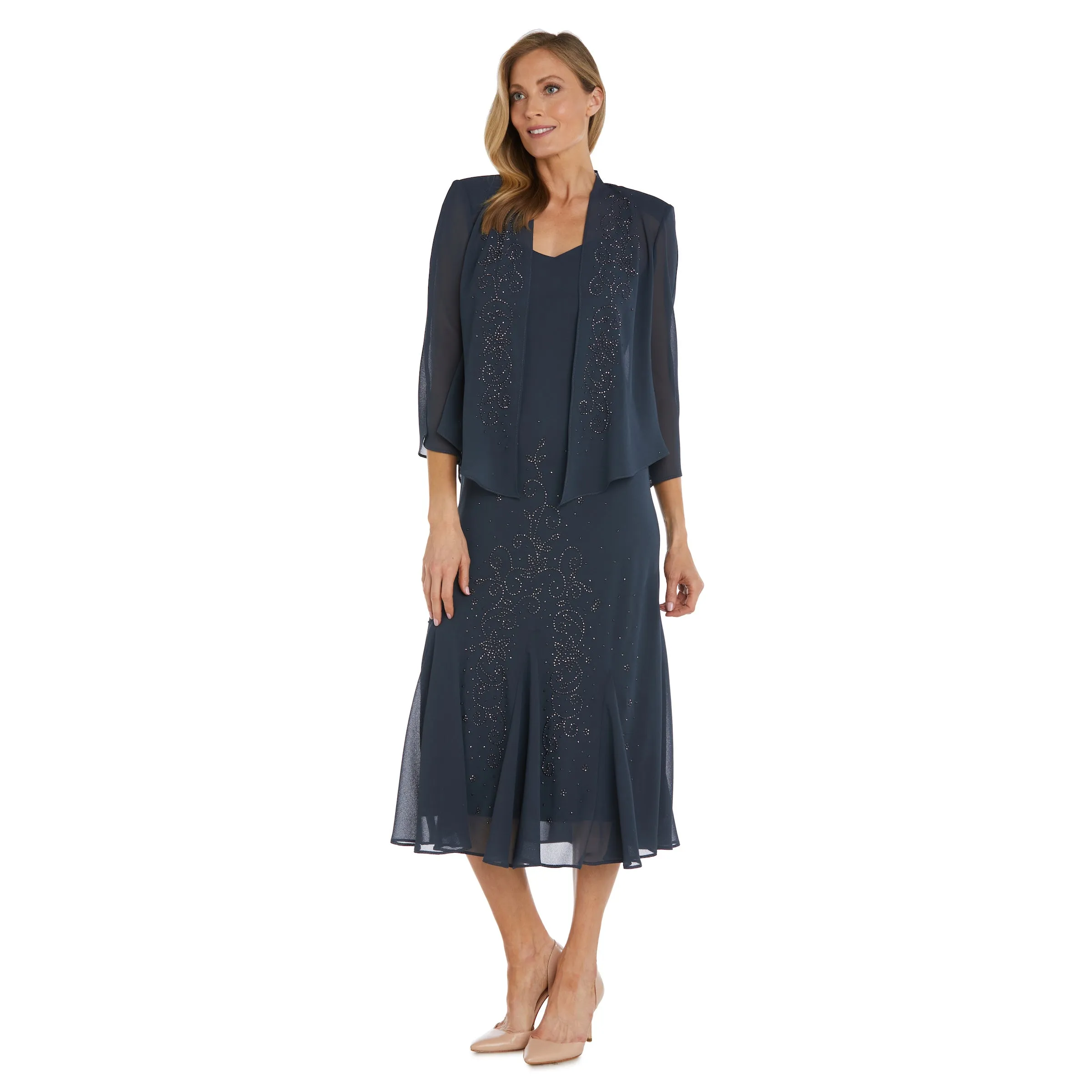Beaded Slip Chiffon Jacket Dress