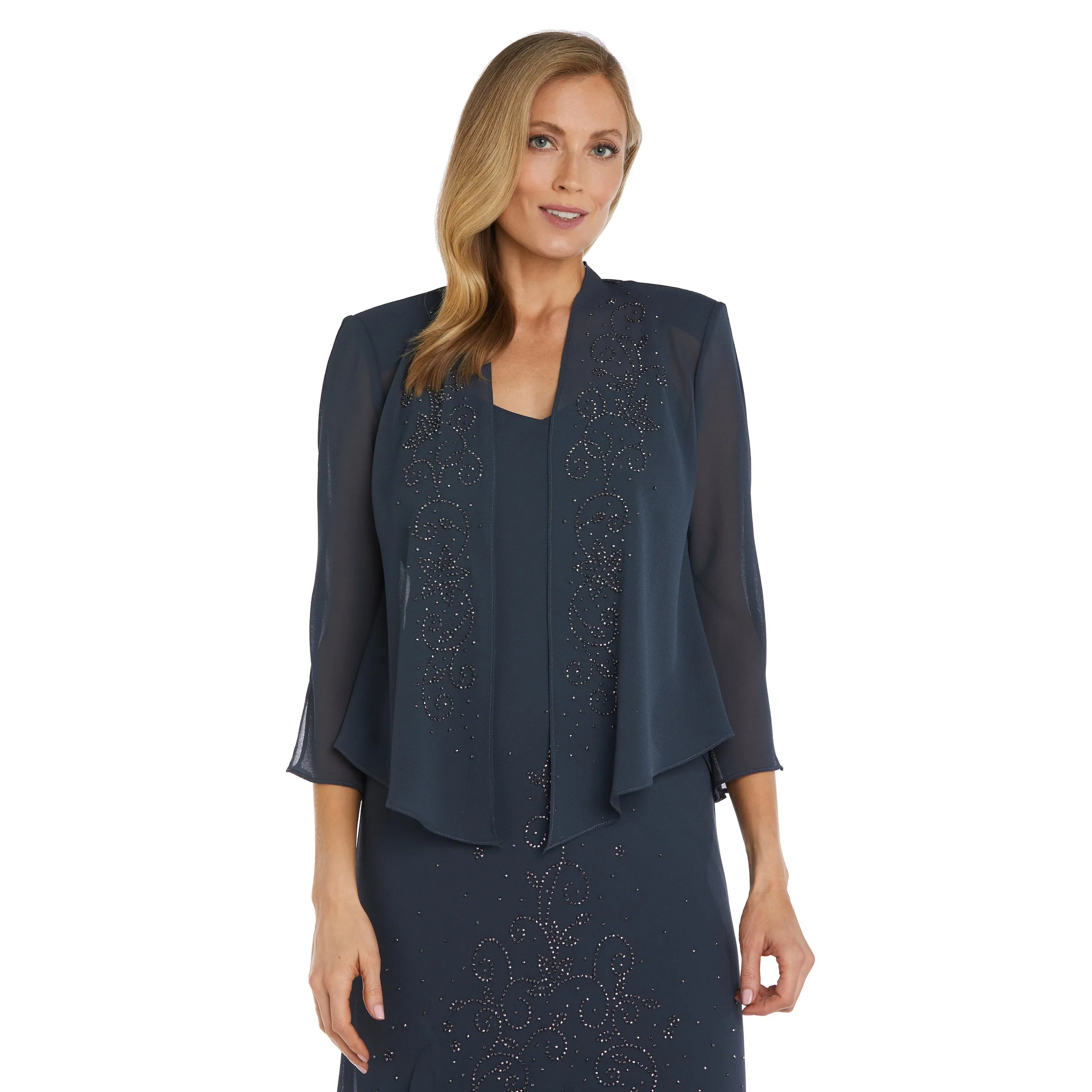 Beaded Slip Chiffon Jacket Dress