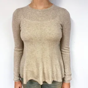 Biscuit Brown Peplum Cashmere Crew Neck Jumper Small