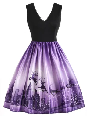 Black 1950s Reindeer Patchwork Dress