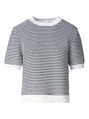 Black and Cream Cotton Short Sleeve Striped Jumper - last one size 42