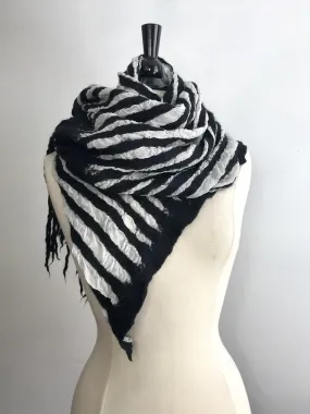 Black and White Striped Scarf with Dread Fringe
