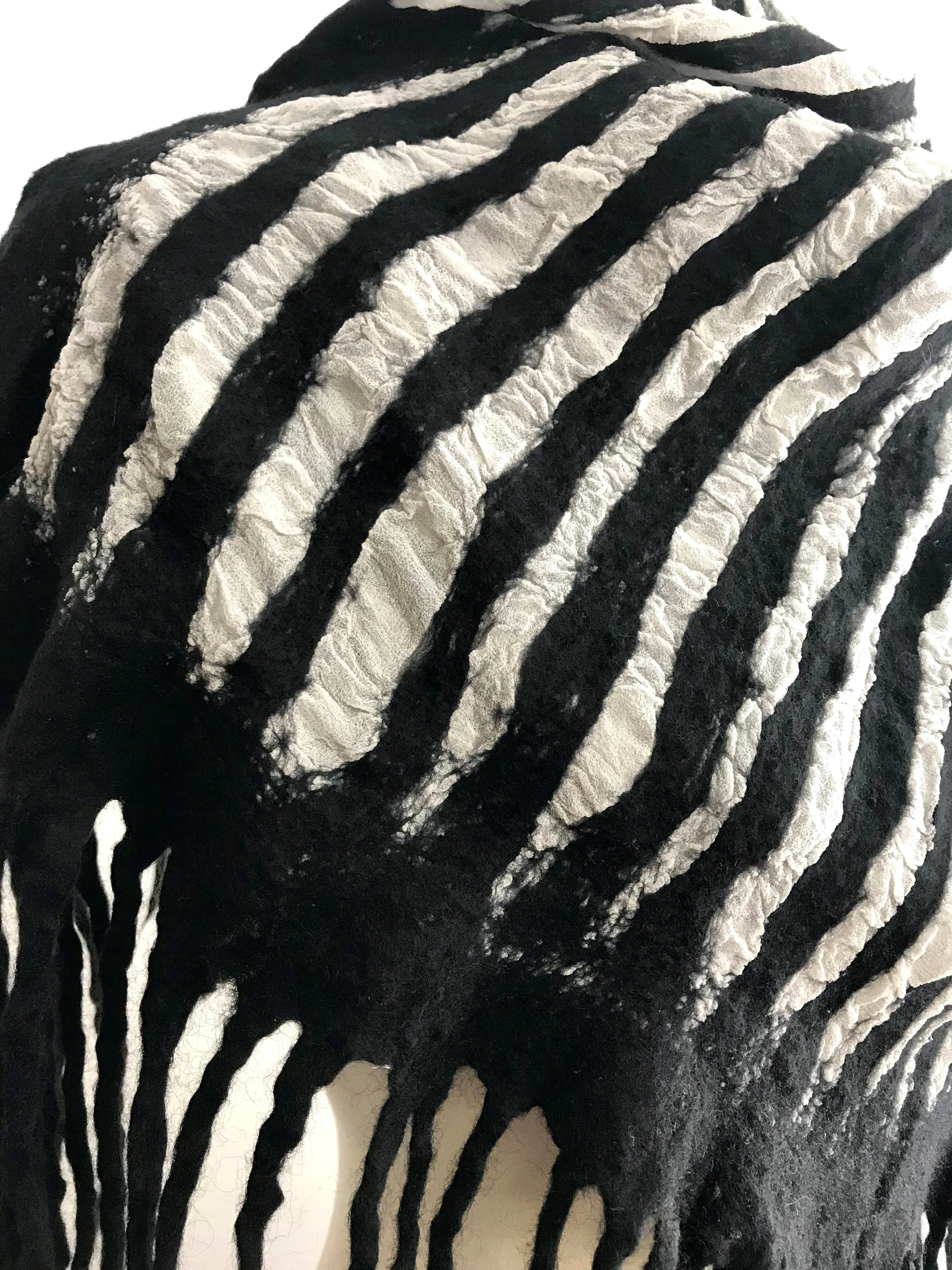 Black and White Striped Scarf with Dread Fringe