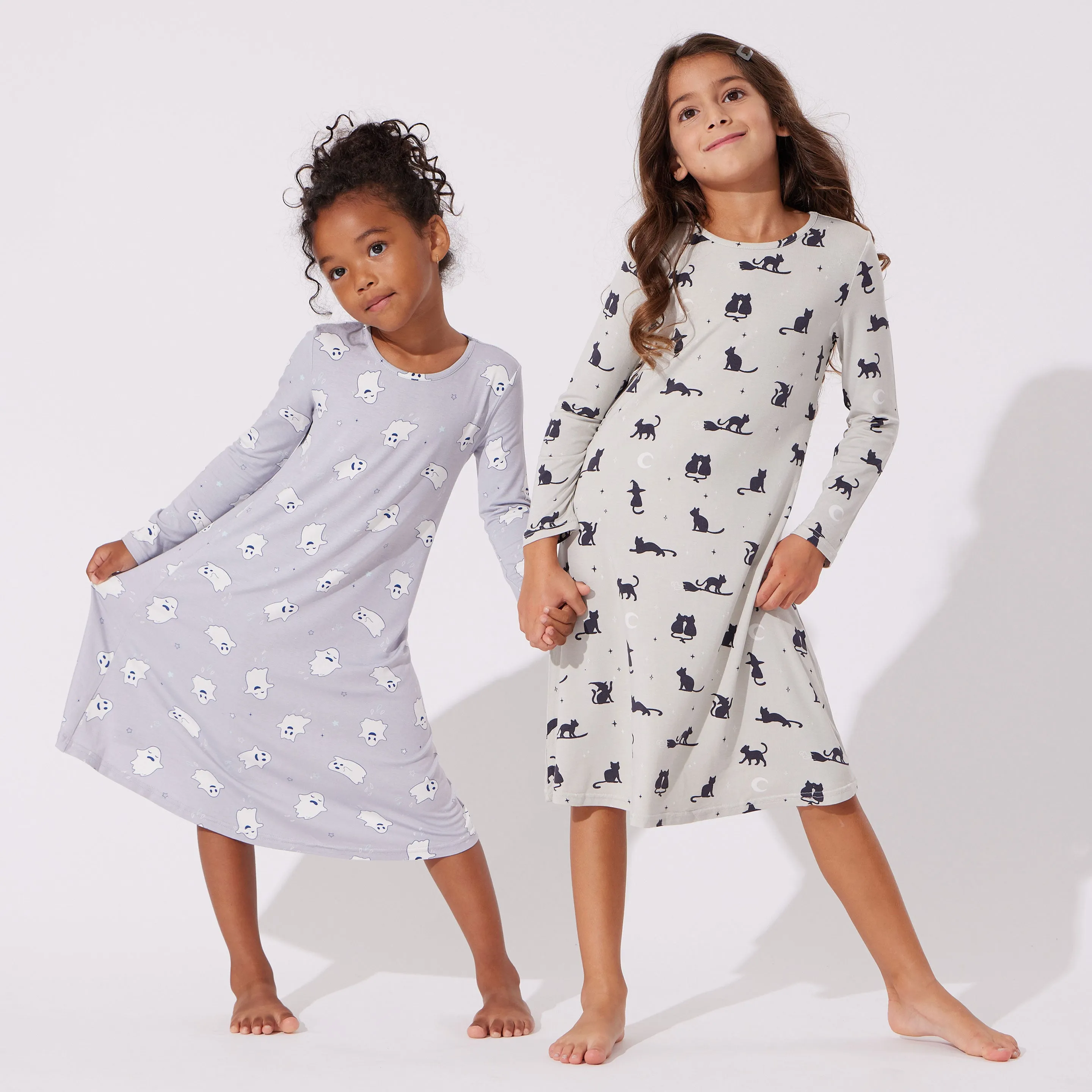 Black Cat Halloween Bamboo Girls' Long Sleeve Dress