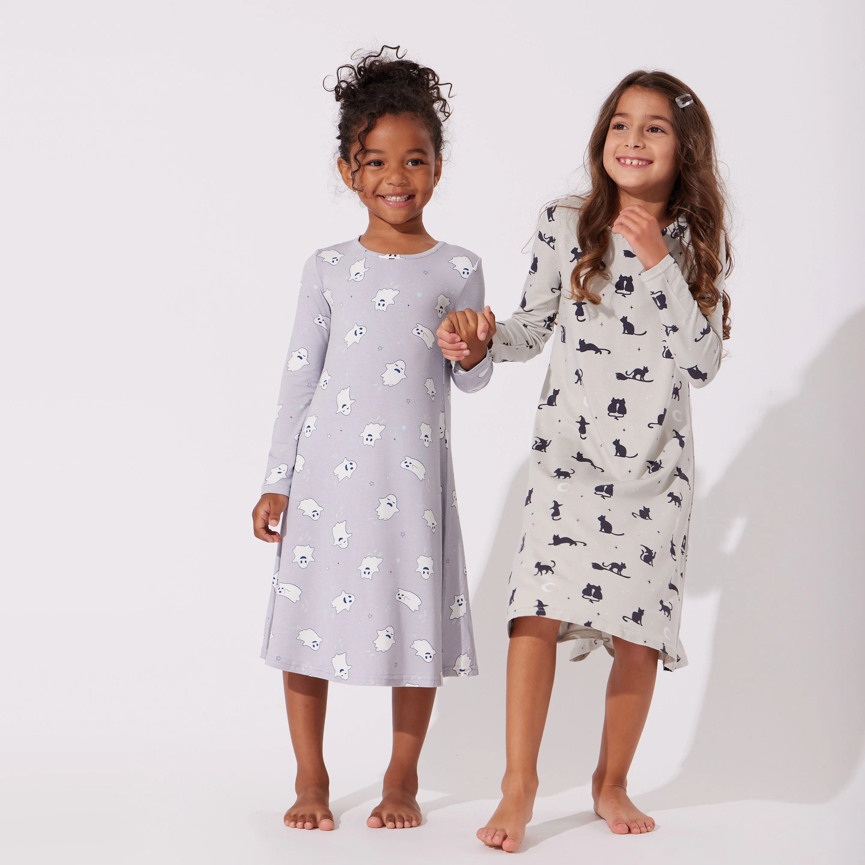 Black Cat Halloween Bamboo Girls' Long Sleeve Dress