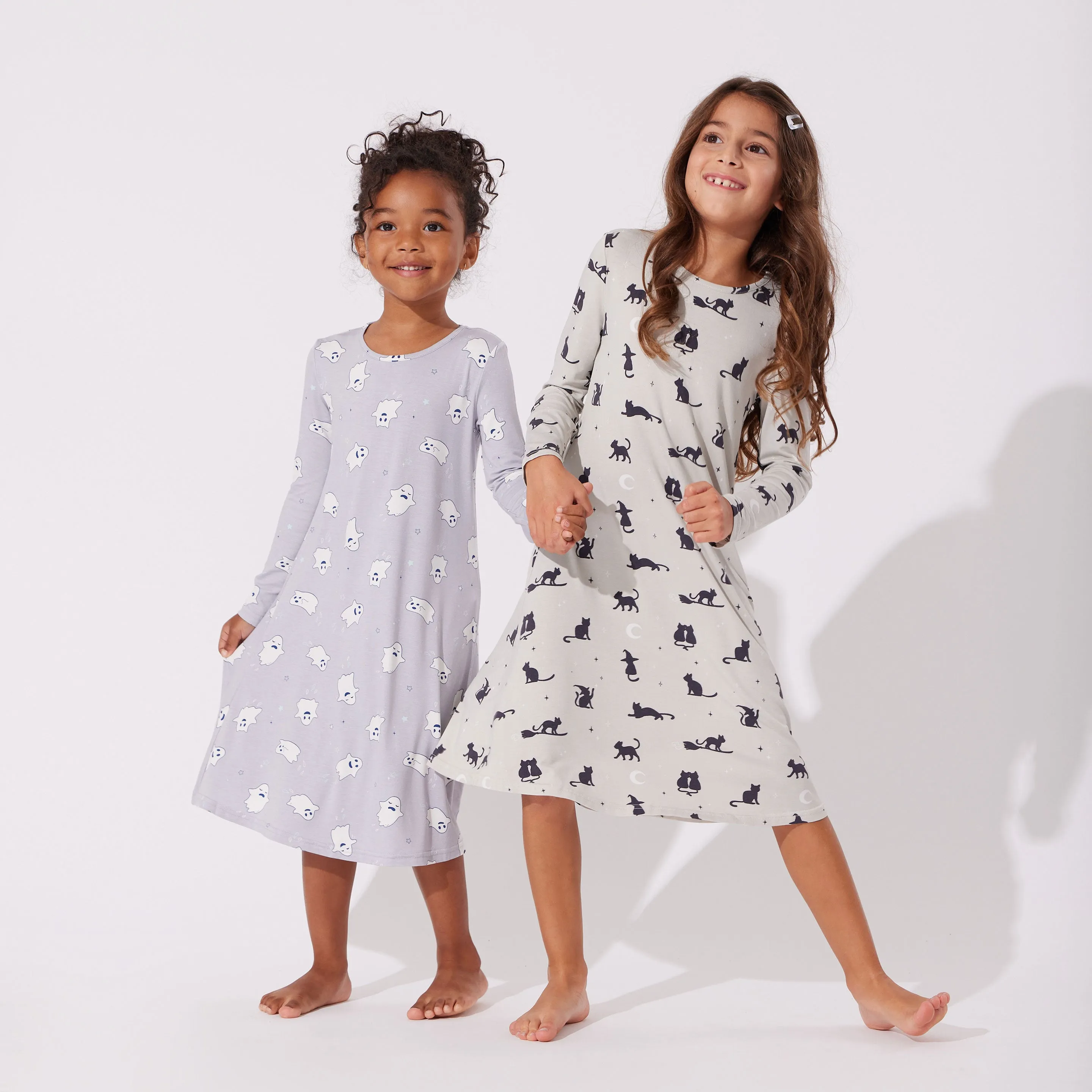 Black Cat Halloween Bamboo Girls' Long Sleeve Dress