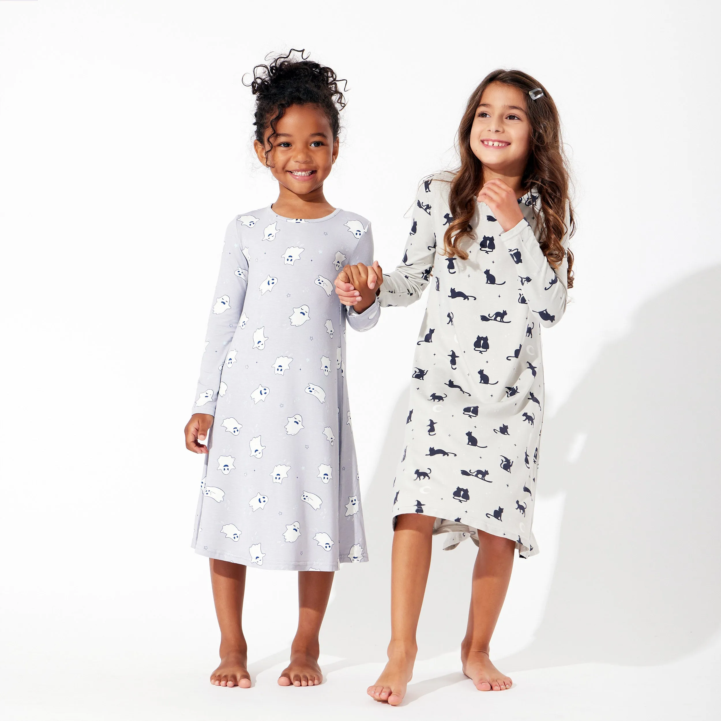 Black Cat Halloween Bamboo Girls' Long Sleeve Dress