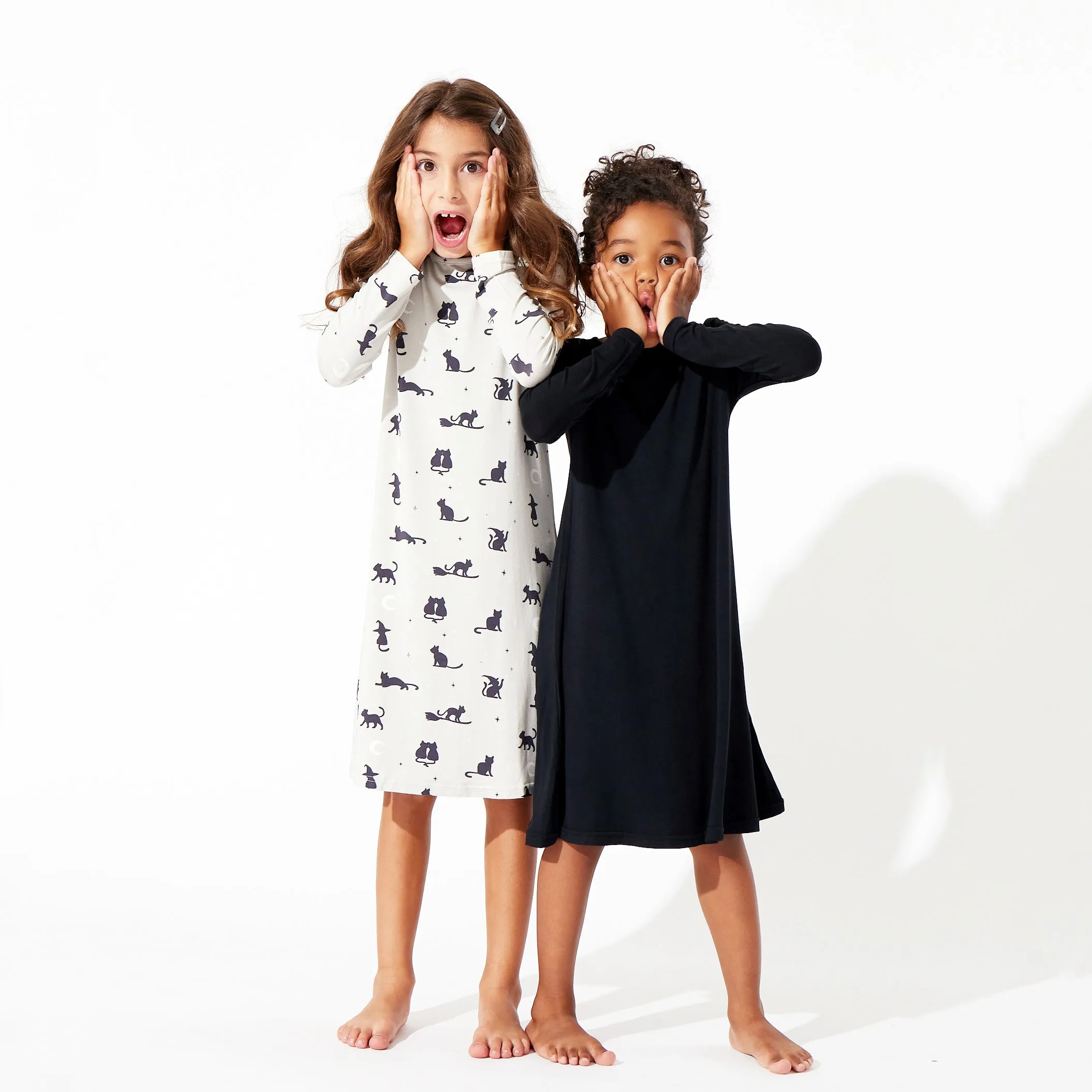 Black Cat Halloween Bamboo Girls' Long Sleeve Dress