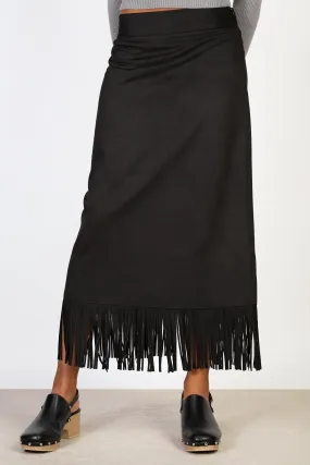 Black fringe hem midi skirt