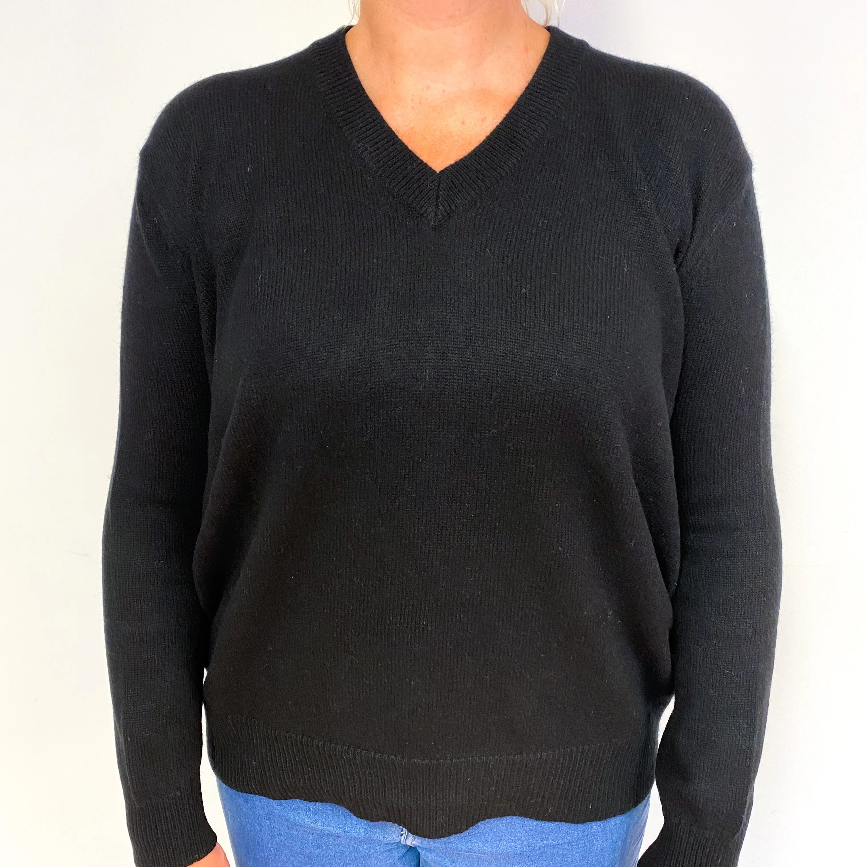 Black Slouchy Heavy Cashmere V-Neck Jumper Large