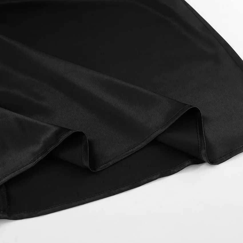 Black Thick Matte Satin Puff Sleeve Dress