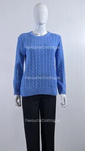 Blue Round Neck Cable Knit Jumper