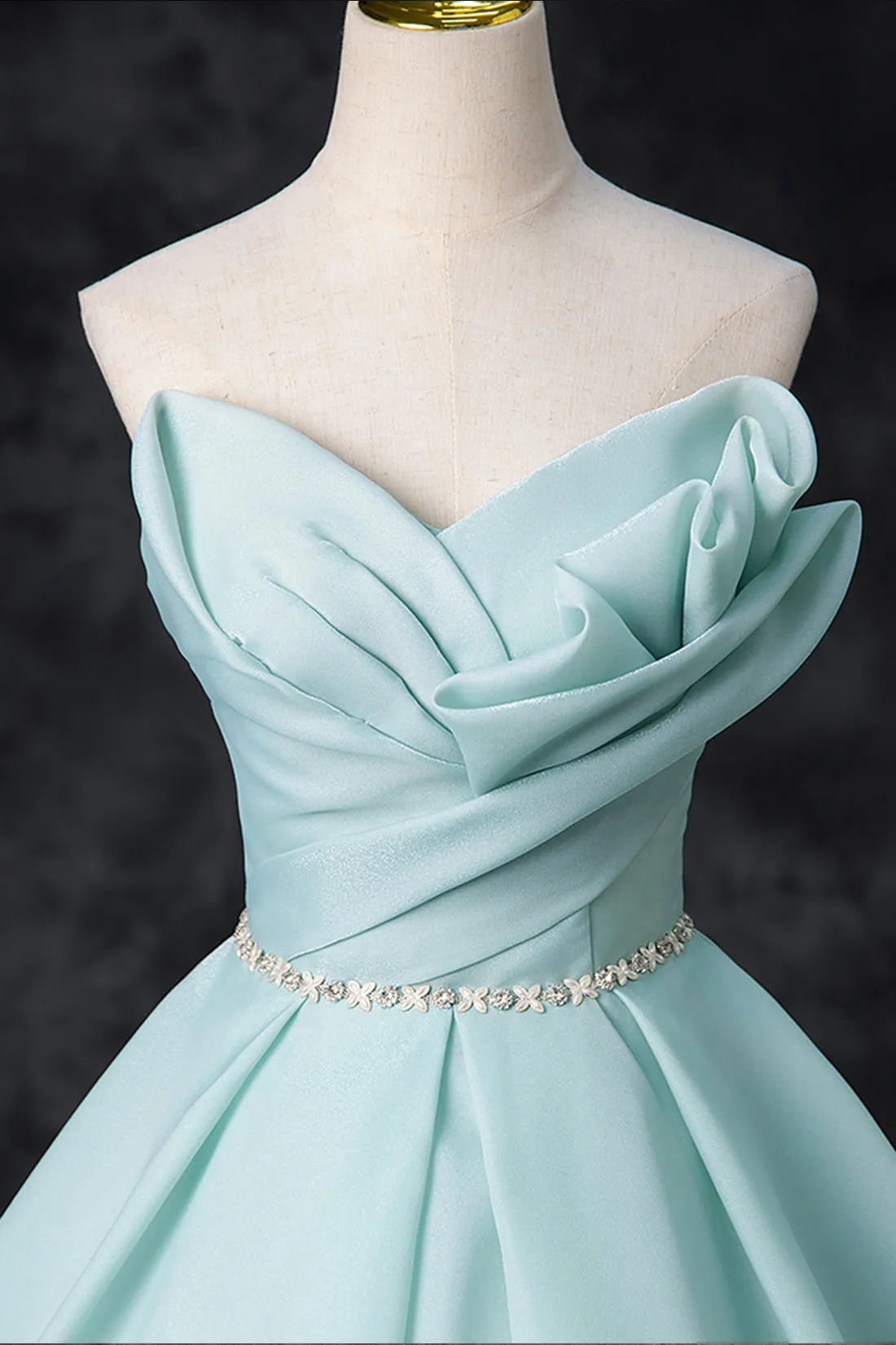 Blue Tulle Floor Length Party Dress, A-Line Strapless Formal Evening Dress
