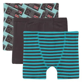 Boy's Print Bamboo Boxer Briefs (Set of 3) - Summer Sky Retro Game Controller, Midnight & Rad Stripe