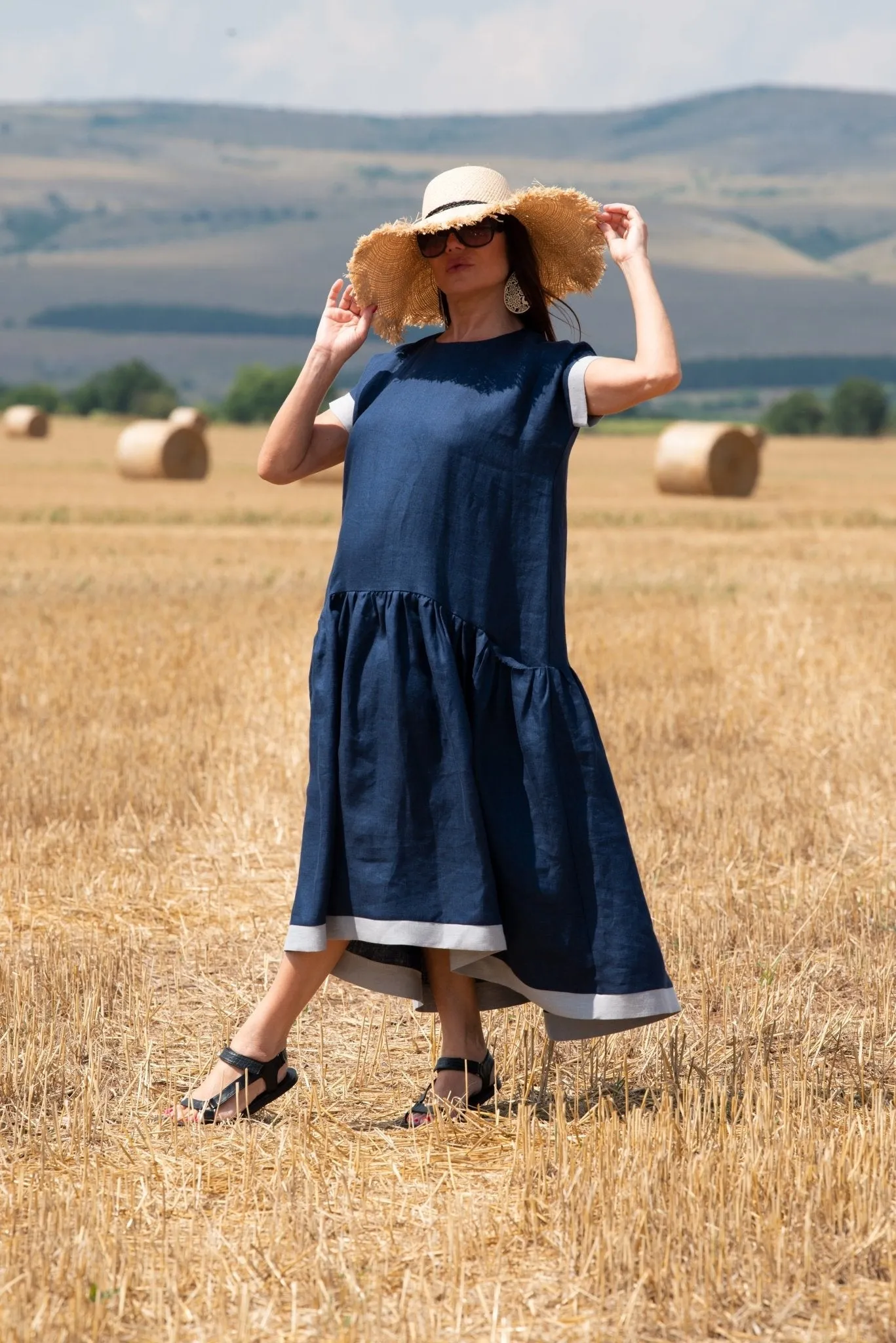BRIANNA Linen Flounces Dress
