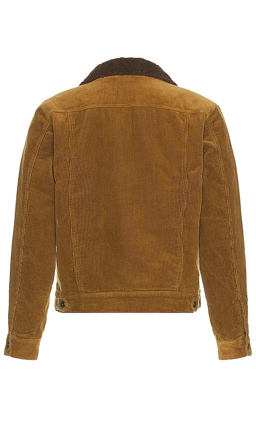 Brixton Builders Cable Stretch Sherpa Lined Trucker Jacket in Tan