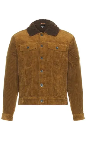 Brixton Builders Cable Stretch Sherpa Lined Trucker Jacket in Tan