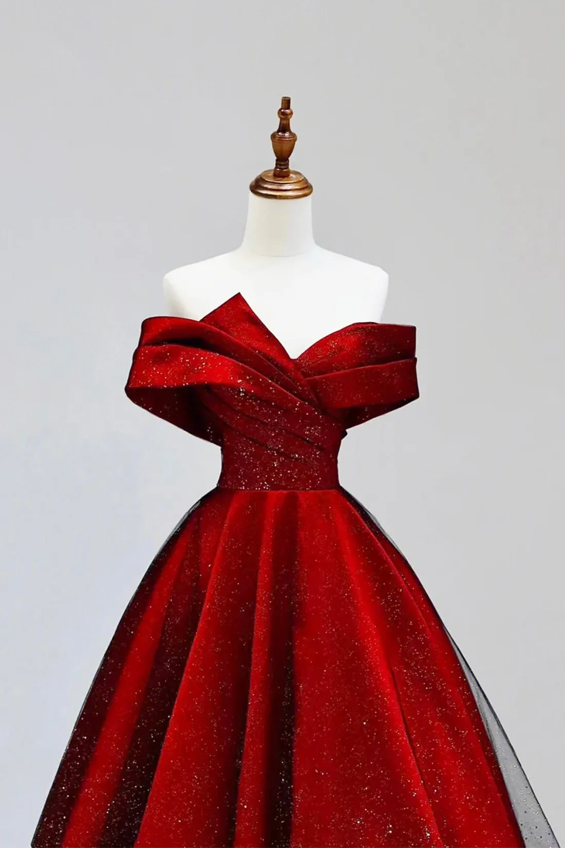 Burgundy Satin and Black Tulle Long Prom Dress, Beautiful A-Line Party Dress