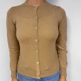 Camel Brown Cashmere Crew Neck Cardigan Small
