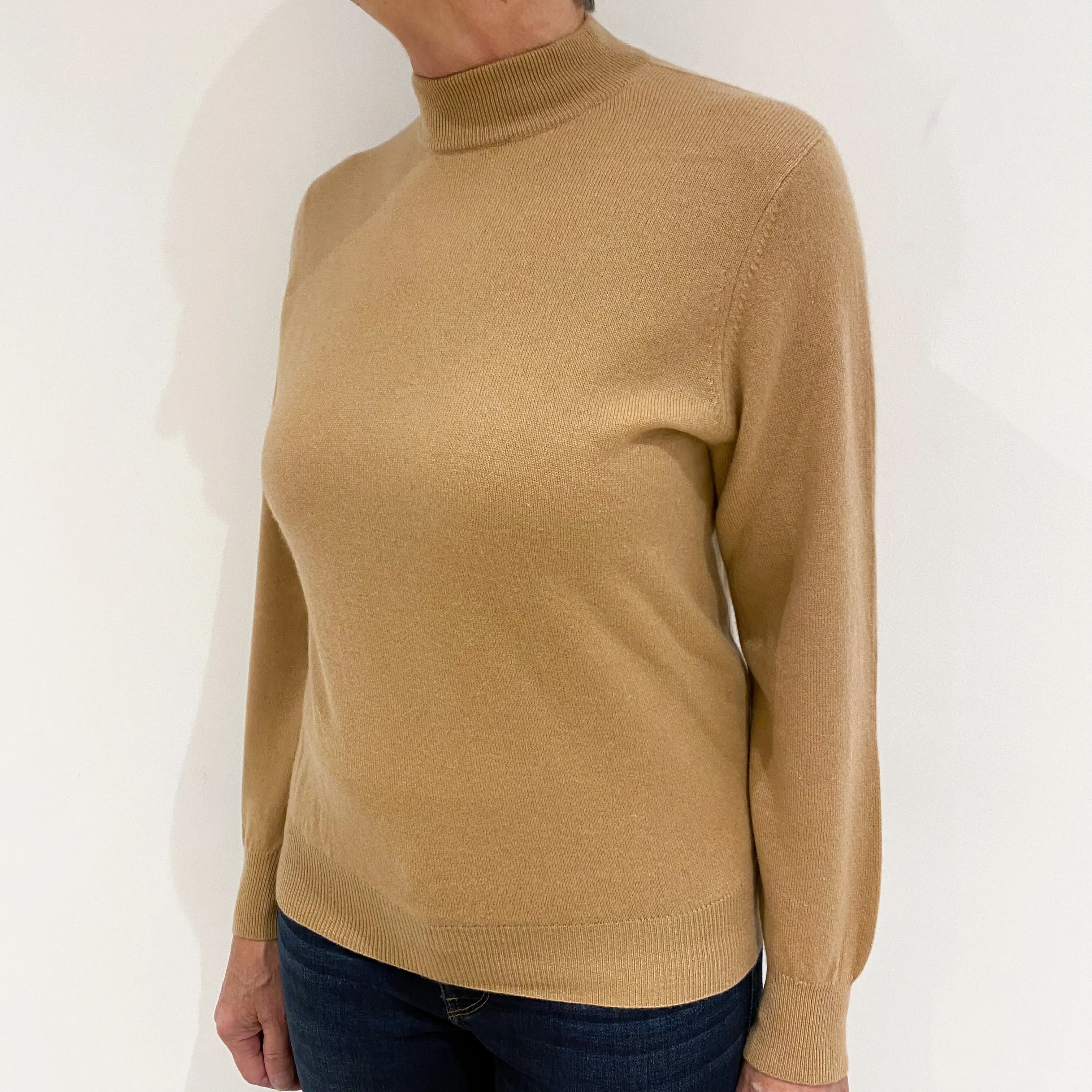 Camel Cashmere Turtle Neck Jumper Medium