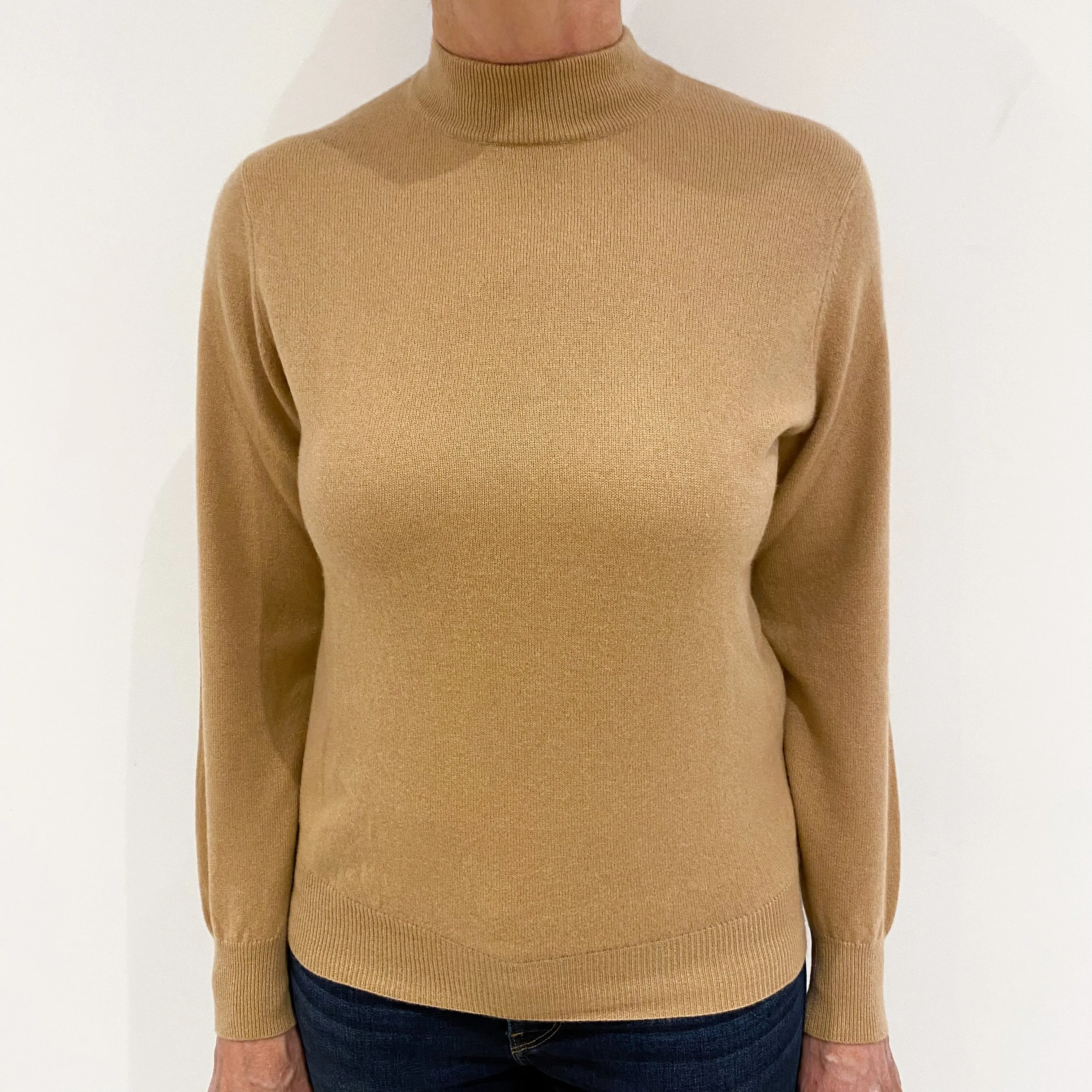 Camel Cashmere Turtle Neck Jumper Medium