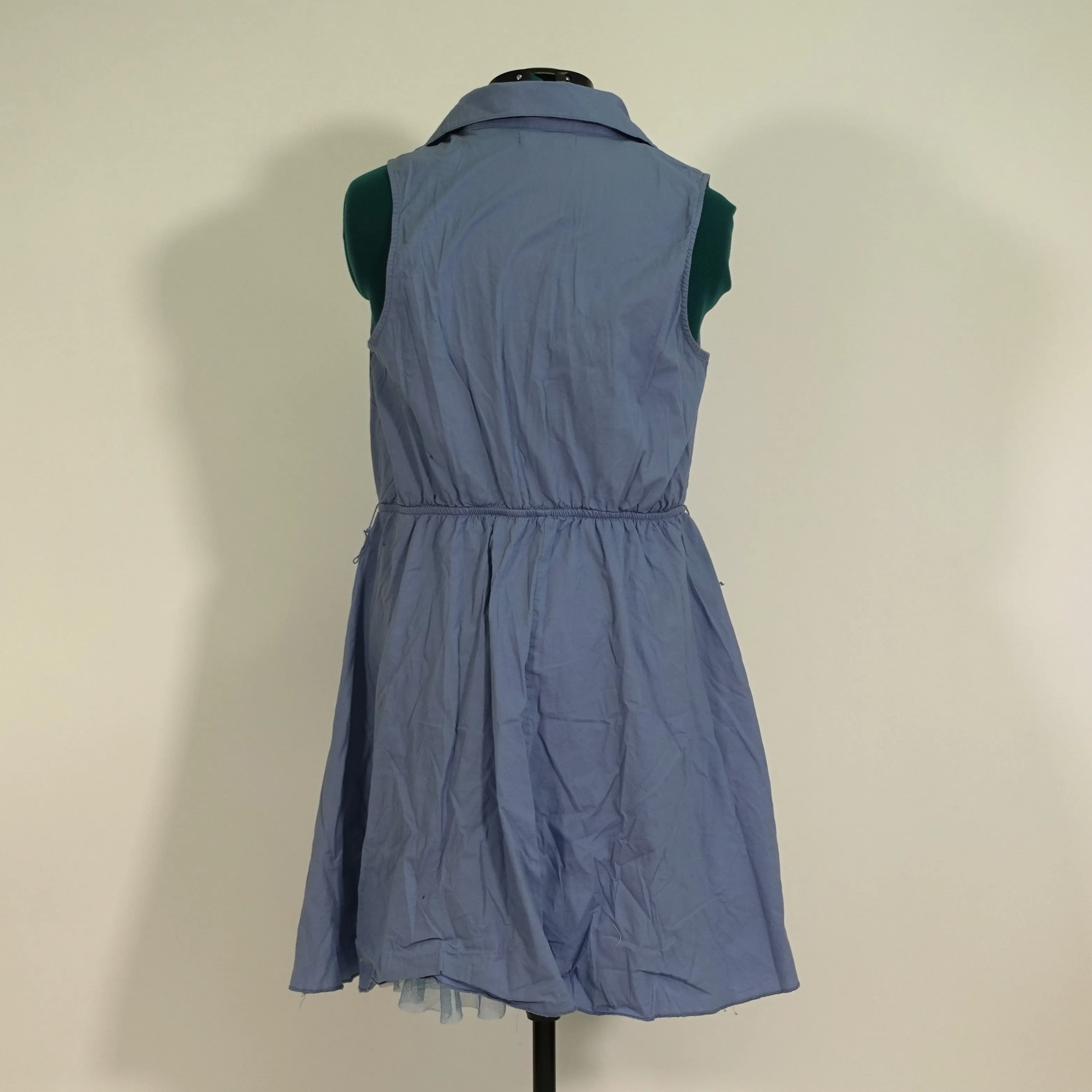 Chambray Sleeveless Ruffle Dress