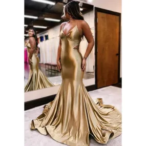 Charming Spaghetti Straps V-Neck Backless Mermaid Party Prom Dress