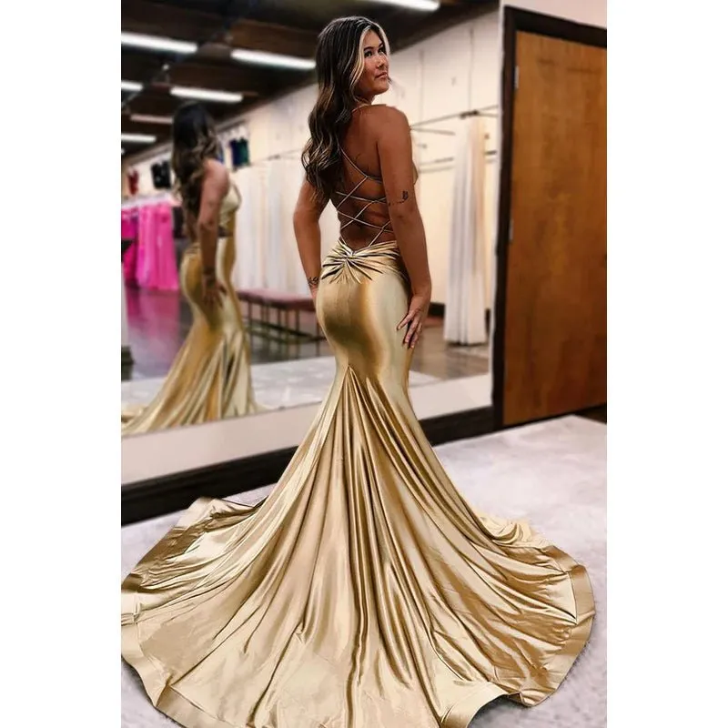 Charming Spaghetti Straps V-Neck Backless Mermaid Party Prom Dress