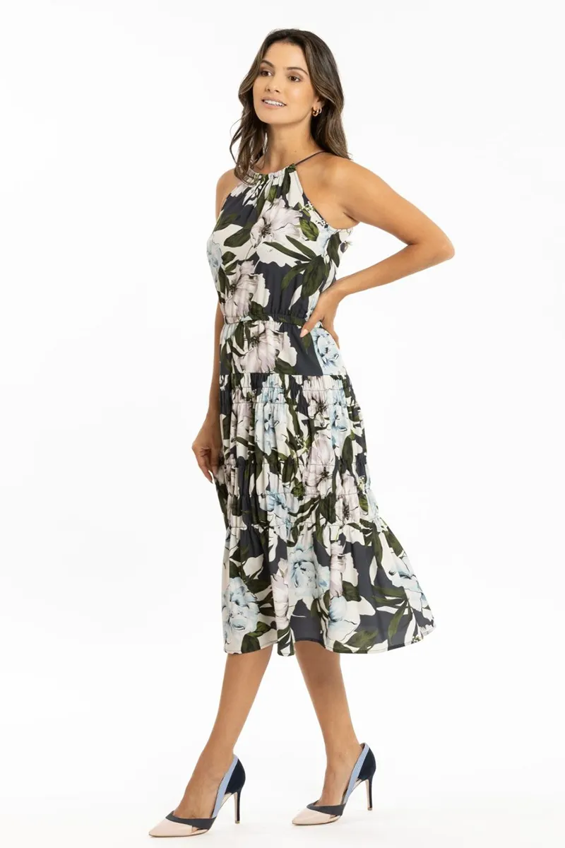 Como Halter Shirred Midi Dress
