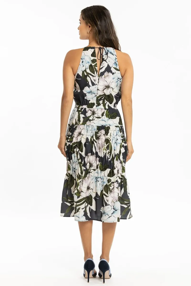 Como Halter Shirred Midi Dress