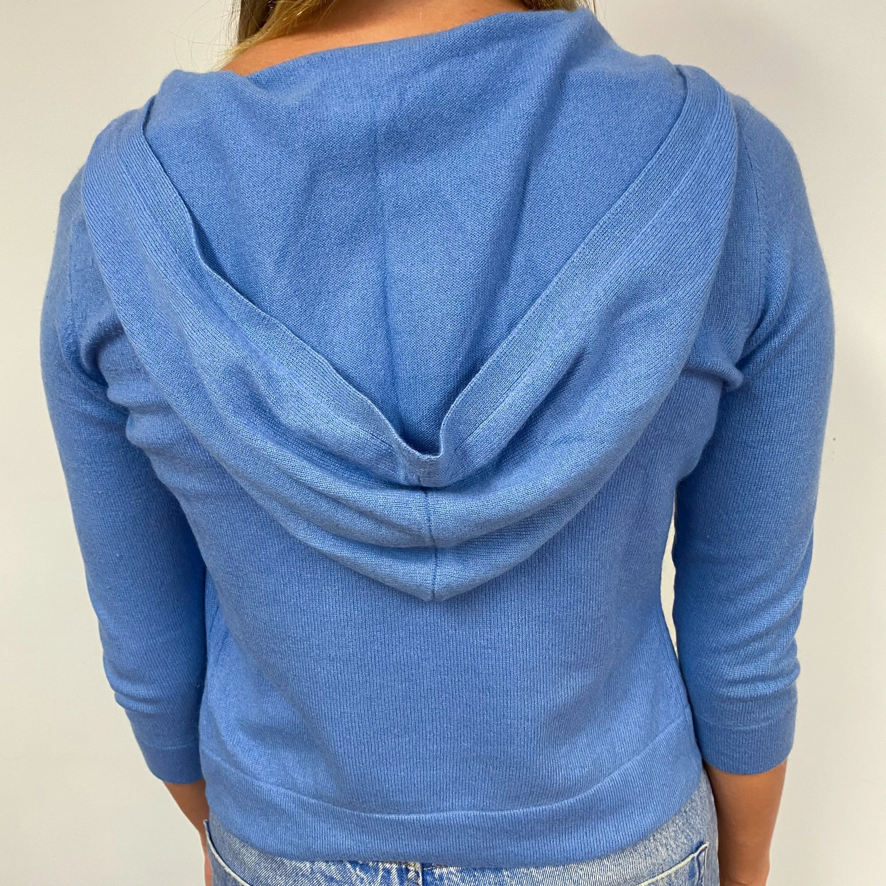 Cornflower Blue Cashmere Cardigan with Hood