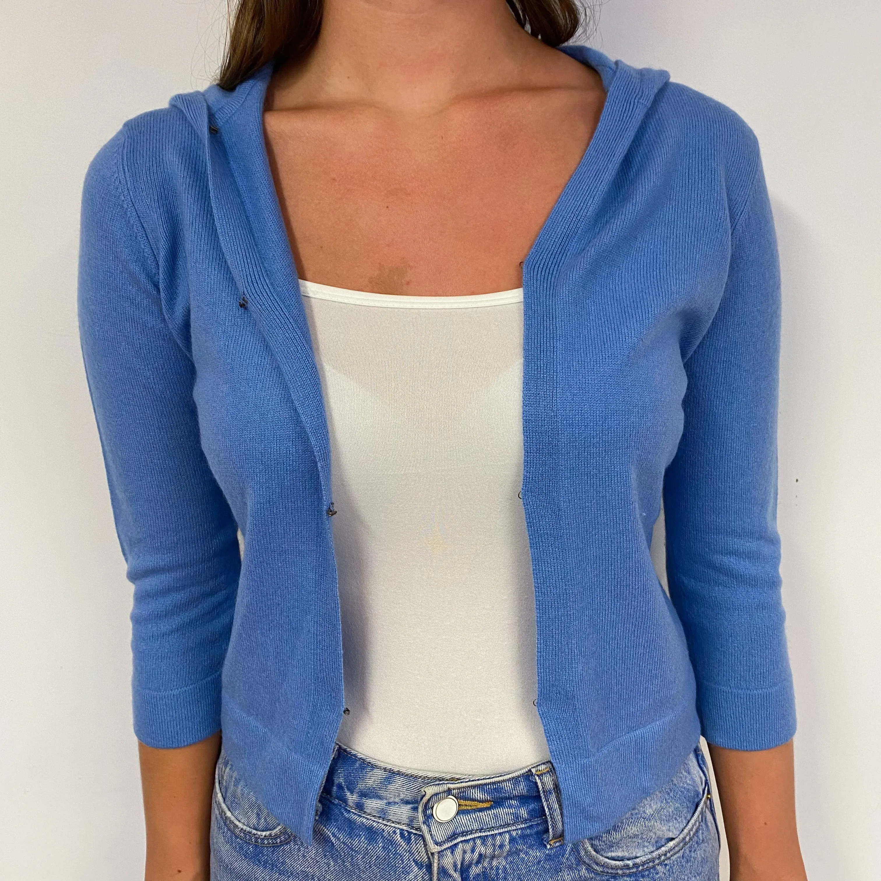 Cornflower Blue Cashmere Cardigan with Hood