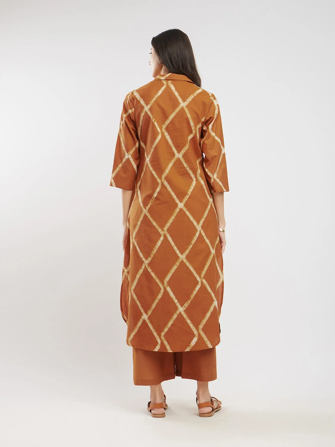 Cotton Dabu Geometric Kurta Set - Mustard