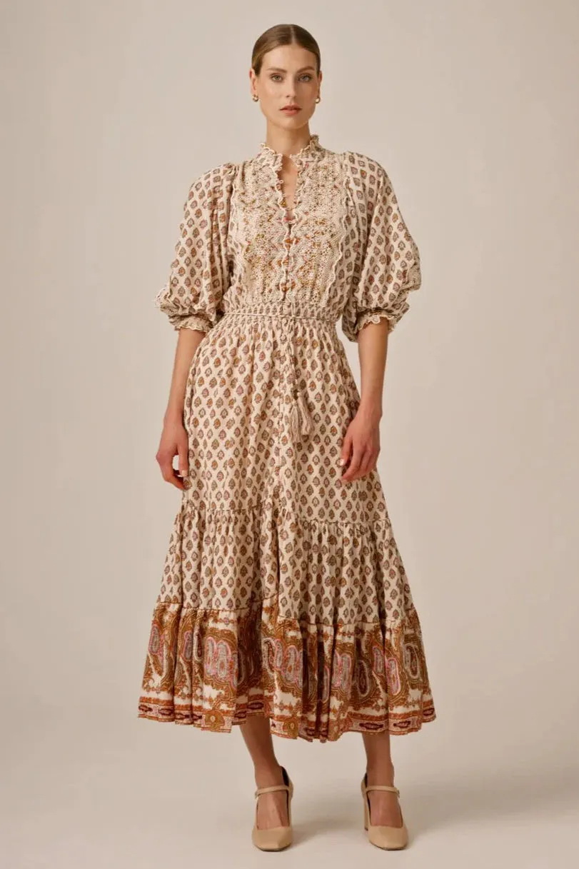 Cotton Slub Midi Dress in Paisley
