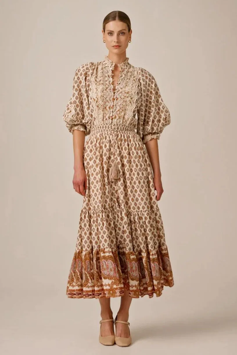 Cotton Slub Midi Dress in Paisley