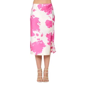 Cow Print Satin Midi Skirt with Slit: Fuchsia