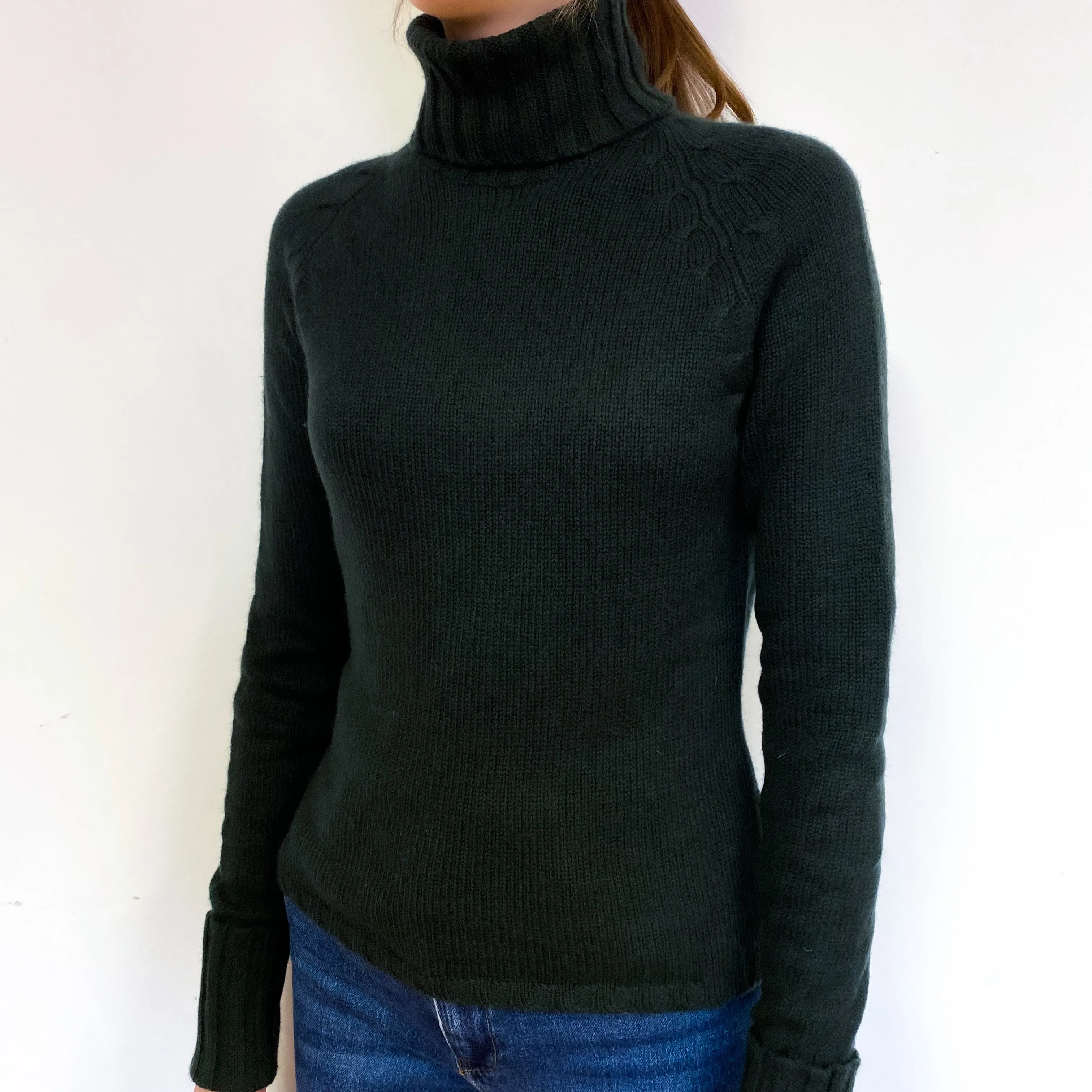 Darkest Green Chunky Cashmere Polo Neck Jumper Extra Small