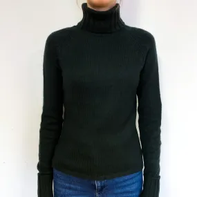 Darkest Green Chunky Cashmere Polo Neck Jumper Extra Small